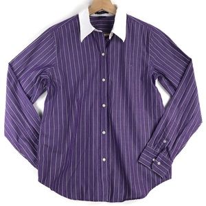 Chaps Shirt Button Down Purple White Stripes